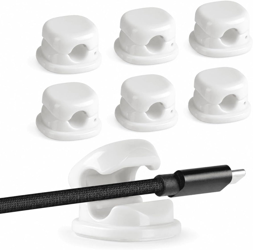 7mm Spring Cable Holder Clips, 6 Pack Desk Cord Organizer, White