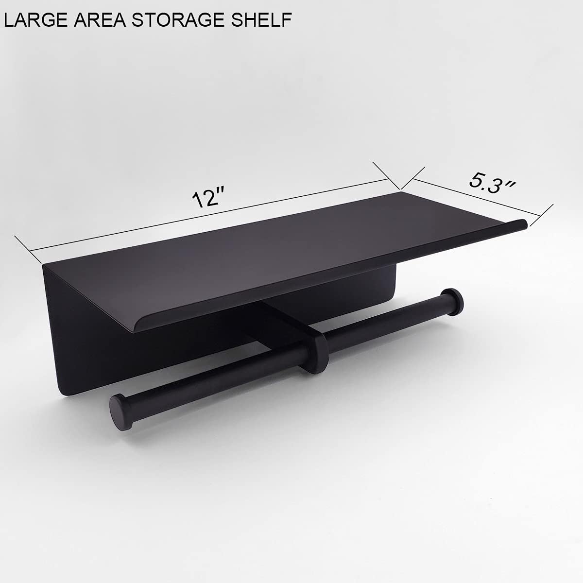 GZILA Double Toilet Paper Holder with Shelf Matte Black Wall Mounted, Dual Large Rolls Tissue Holder Multipurpose TP Dispenser, SUS 304 Stainless Steel