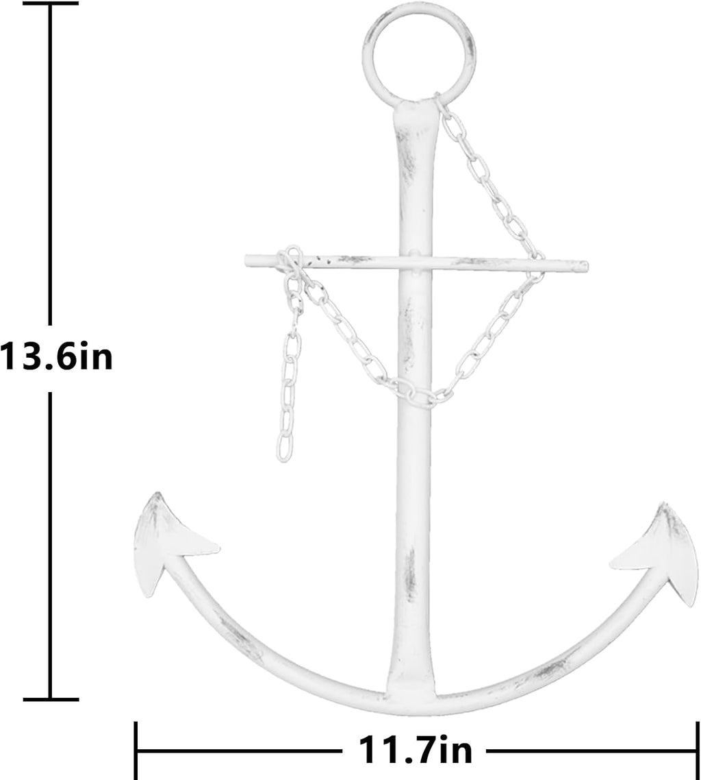 Fleecy day Nautical Anchor Wall Decor, Antique Metal Anchor Art Wall Decor With Chain,Vintage decorations for Bedroom,Living Room,Dorm Home,13in Antique Farmhouse Decor (Vintage White)