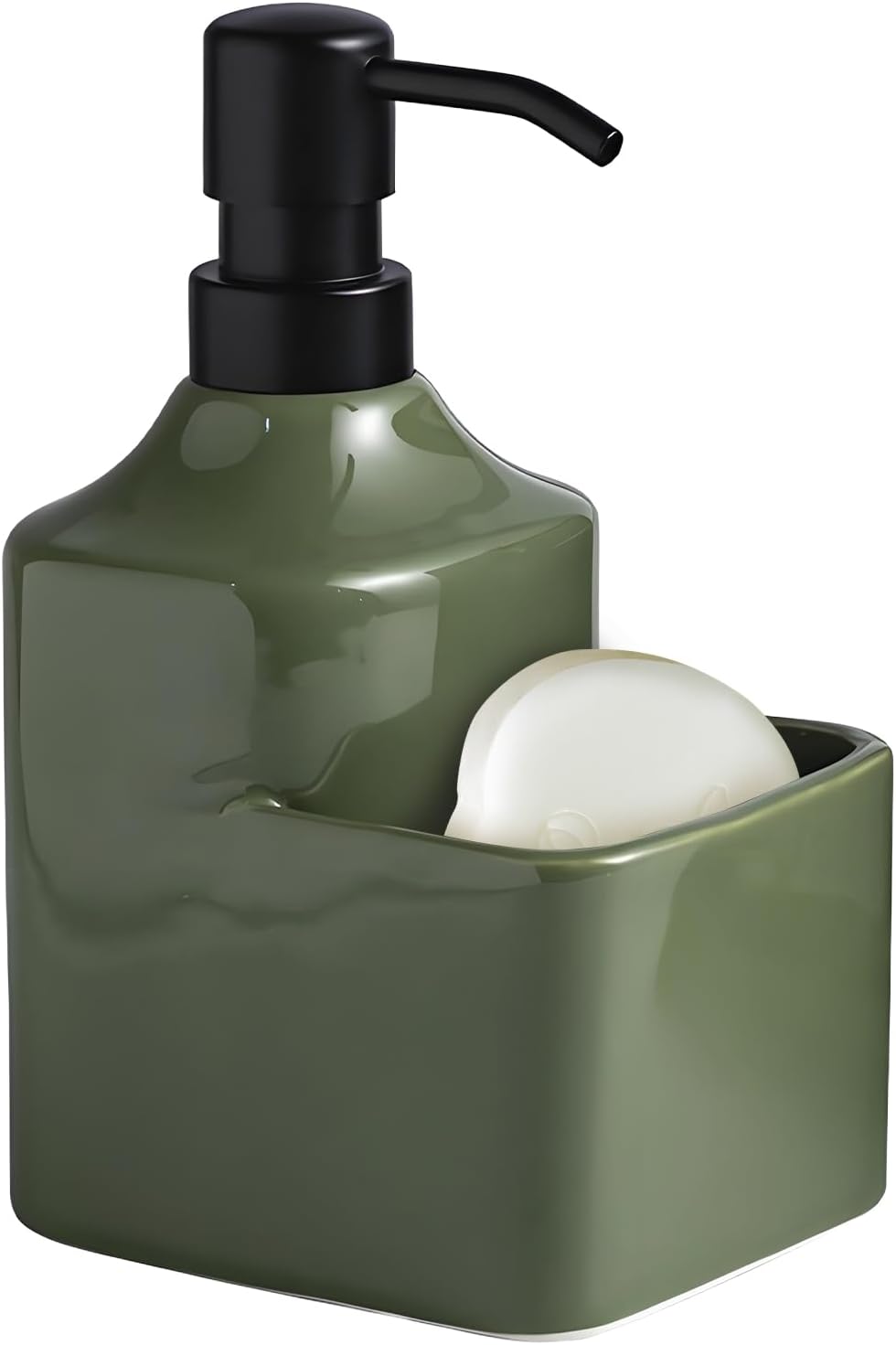 Gets Soap Dispenser Green Ceramic Pump Bottle with Storage Holder