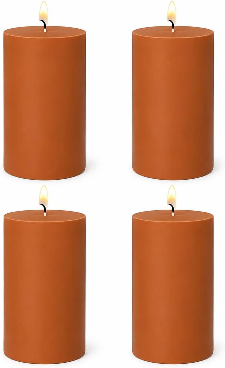 2x4 Inch Burnt Orange Unscented Pillar Candles for Fall Harvest