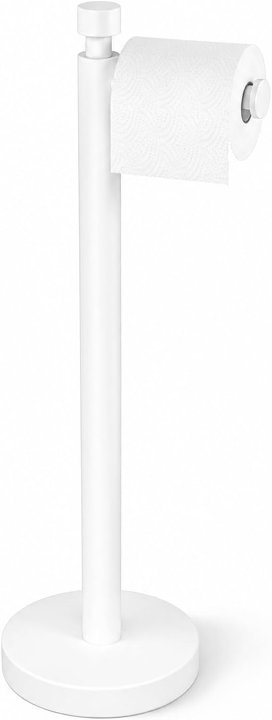 YUMORE Toilet Paper Holder Stand with Weighted Base, Matte White