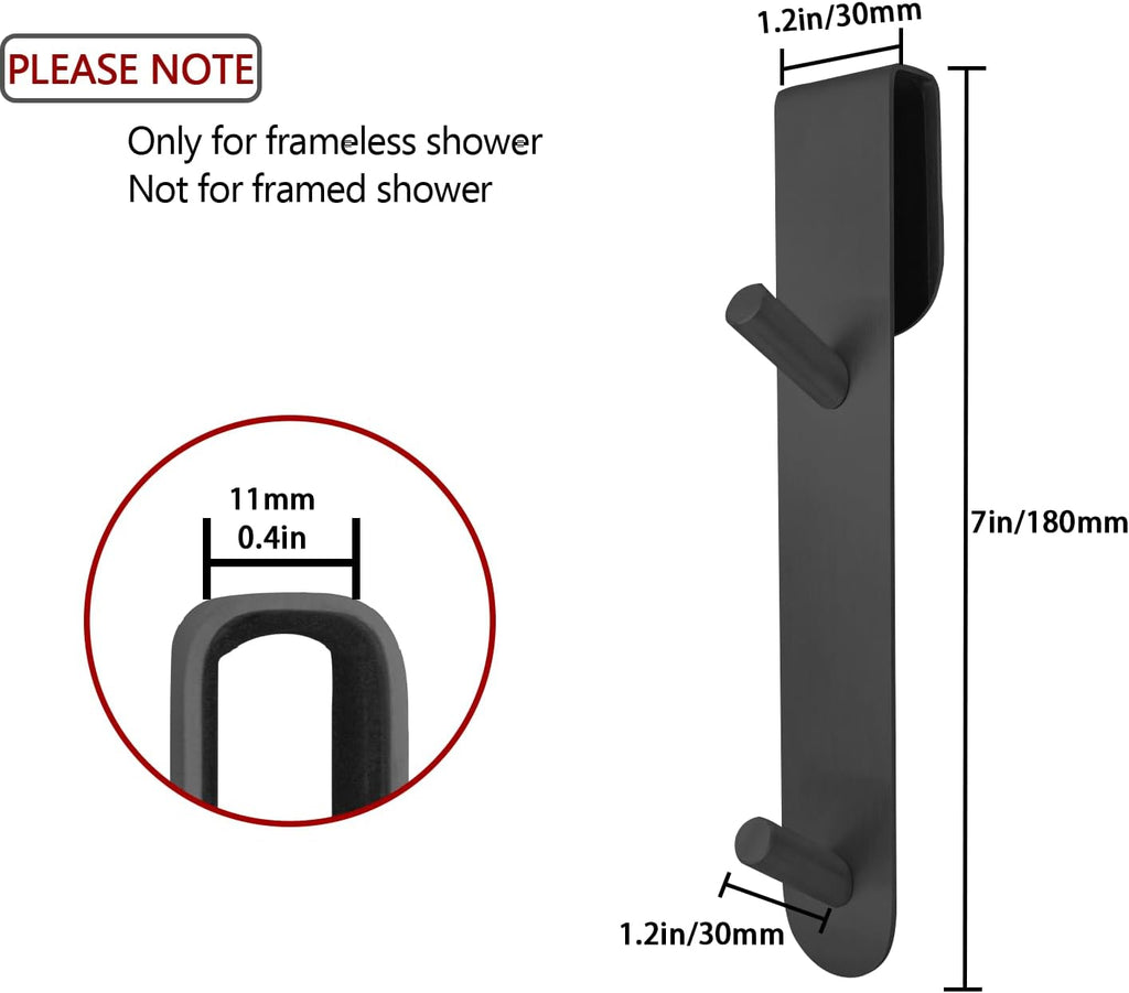 Stainless Steel Shower Door Hooks (2-Pack) - Heavy Duty Bathroom Towel Hooks for Frameless Glass Showers, No Drill Hanging Hooks for Robes, Towels, Loofahs - Rustproof & Easy Install