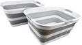 SAMMART 42L (11 gallon) Collapsible Plastic Laundry Basket - Foldable Pop Up Storage Container/Organizer - Portable Washing Tub - Space Saving Hamper/Basket (White/Grey (Set of 2))