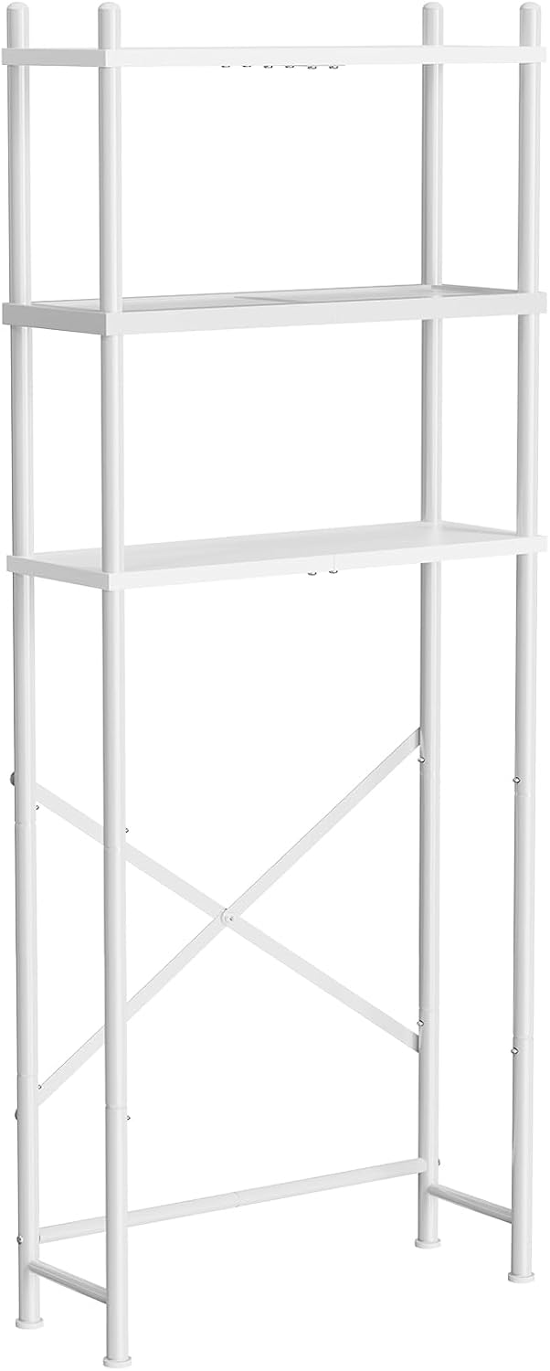 HOOBRO Over the Toilet Storage, 3-Tier Over Toilet Bathroom Organizer, Freestanding Above Toilet Shelf with Adjustable Feet, Space Saving, Easy Assembly, White WW63TS01