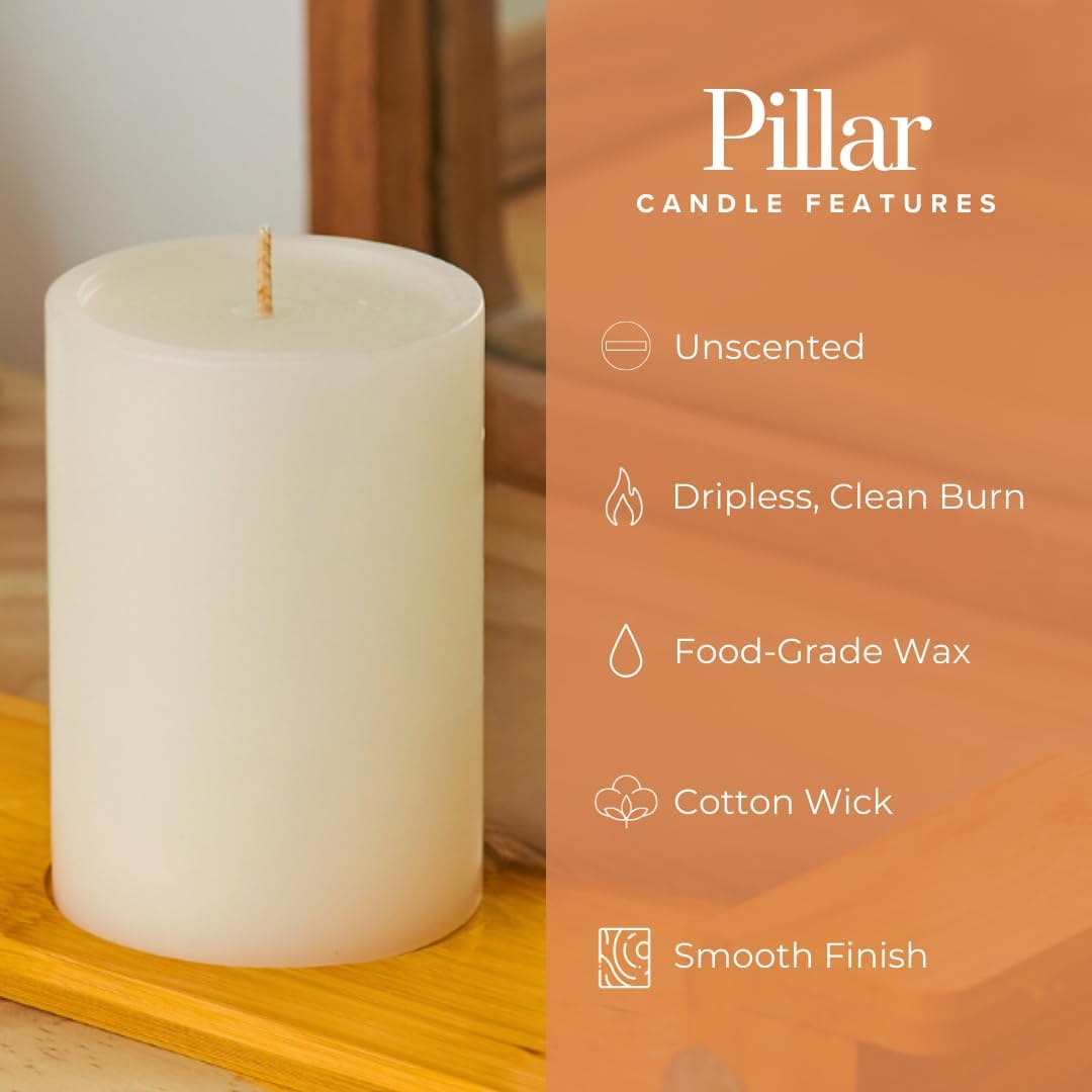 Simply Soson Ivory Pillar Candles 3x4, Set of 6, Unscented Bulk Pack