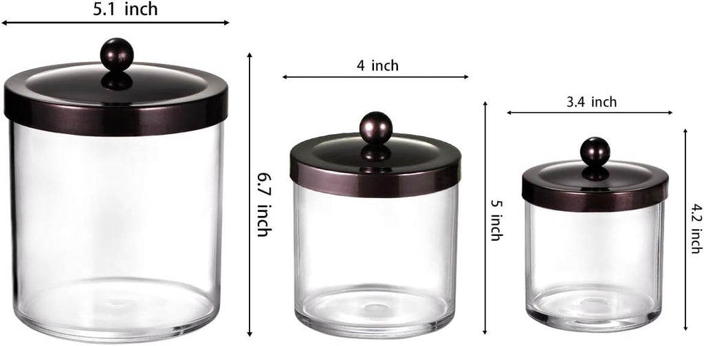 SheeChung 3-Pack Large Plastic Apothecary Jars with Bronze Metal Lids