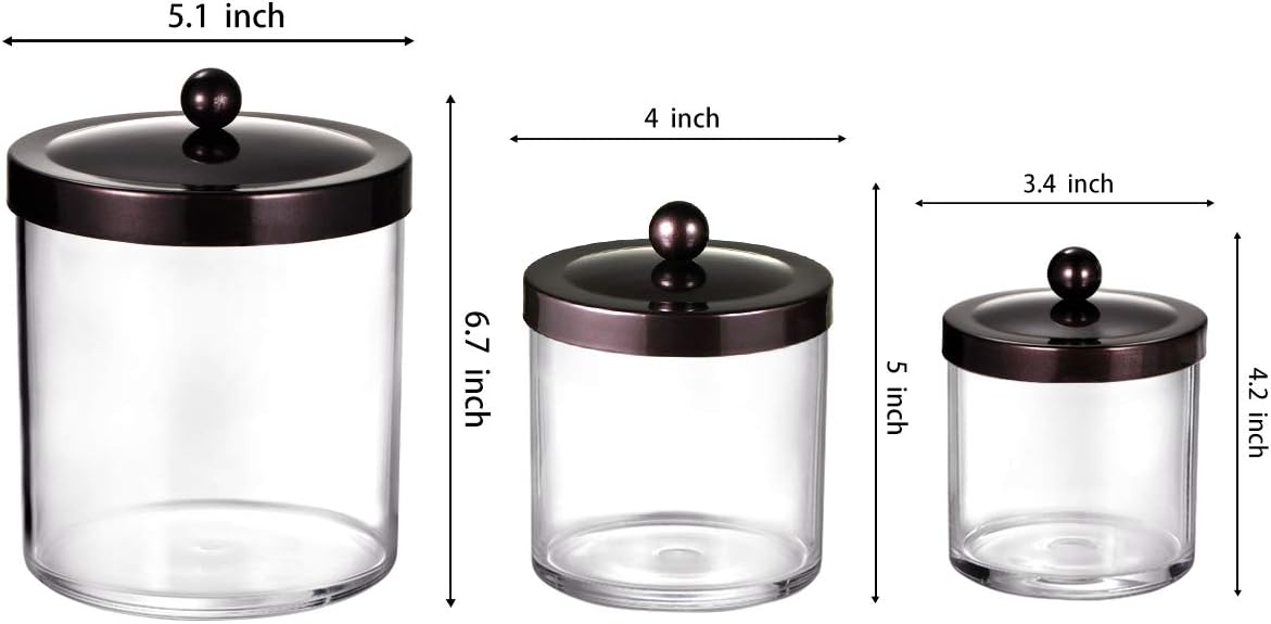 SheeChung 3-Pack Large Plastic Apothecary Jars with Bronze Metal Lids