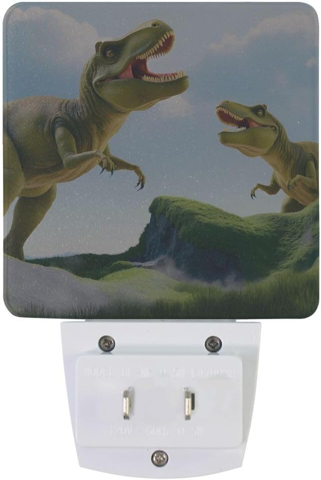 Plug-in LED Night Light Lamp Dinosaur Printing with Dusk to Dawn Sensor for Bedroom, Bathroom, Hallway, Stairways, 0.5W-2 Pack