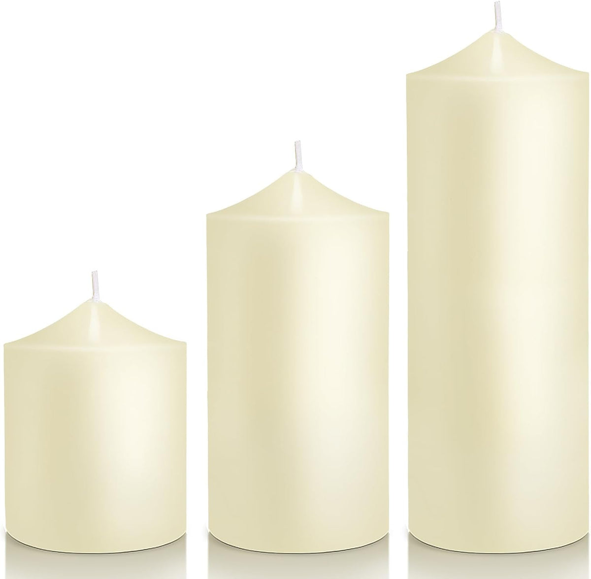 Pillar Candles 3 x 4, 6, and 8 inches, Large Handmade Candles Set of 3, Ivory Decorative Candles for Wedding, Home Decoration, Dinner, Church