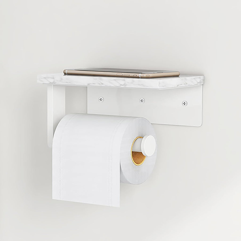 Gypie Toilet Paper Holder with Marble Shelf, Wall Mounted White