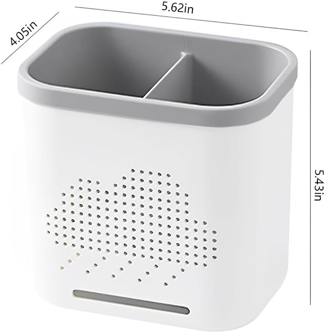 2 Slots Toothbrush Holder and Toothpaste Holder with Drain Hole, Detachable Easy Cleaning Multi-Functional Organizer Caddy Storage for Bathroom Vanity Sink Kitchen (White+Gray 2 compartments)