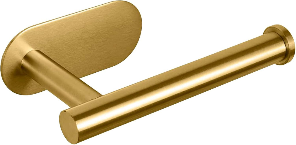 Self-Adhesive Stainless Steel Wall Mounted Toilet Paper Holder - Adhesive Mounting, No Drilling - Suitable for Bathroom, Kitchen, RV (Brushed Gold)