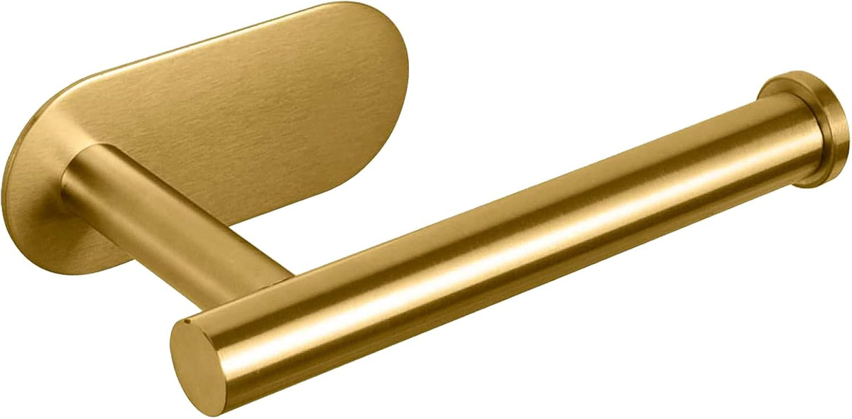 Self-Adhesive Stainless Steel Wall Mounted Toilet Paper Holder - Adhesive Mounting, No Drilling - Suitable for Bathroom, Kitchen, RV (Brushed Gold)