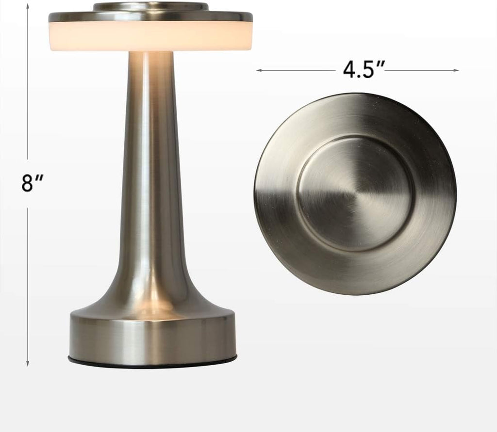 O'Bright Dome Cordless Rechargeable LED Mushroom Table Lamp, Silver