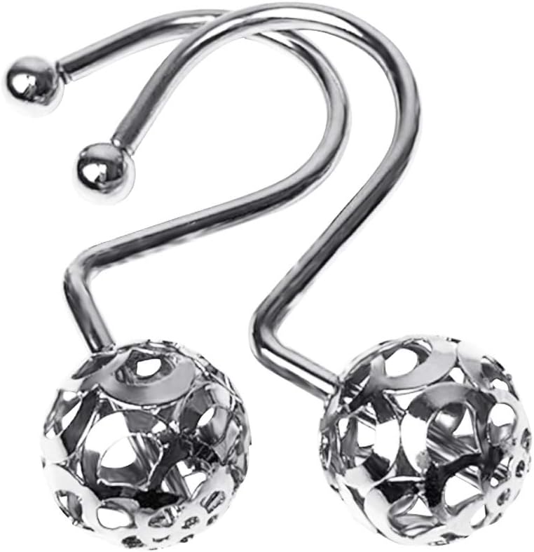 Gracelife 12Pcs Hollow Ball Shower Curtain Hooks Luxury Quality Rustproof Stainless Steel Shower Curtain Rings Hooks for Bathroom Rod (Chrome)