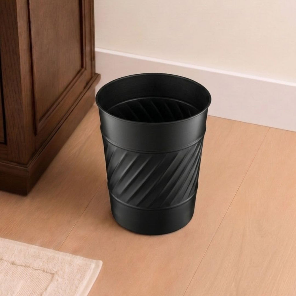 Monarch Abode Metal Bathroom Trash Can – Waste Basket for Bedroom, Office Desk, & Dorm, Handcrafted Wave Embossed, Durable Decorative Black Small Trash Can Bathroom Garbage Bin Wastebasket