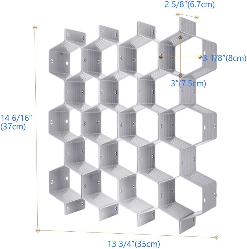 Poeland Drawer Divider Organizer Adjustable DIY Grid Honeycomb Drawer Divider for Underwear Belt Scarf Socks Gray