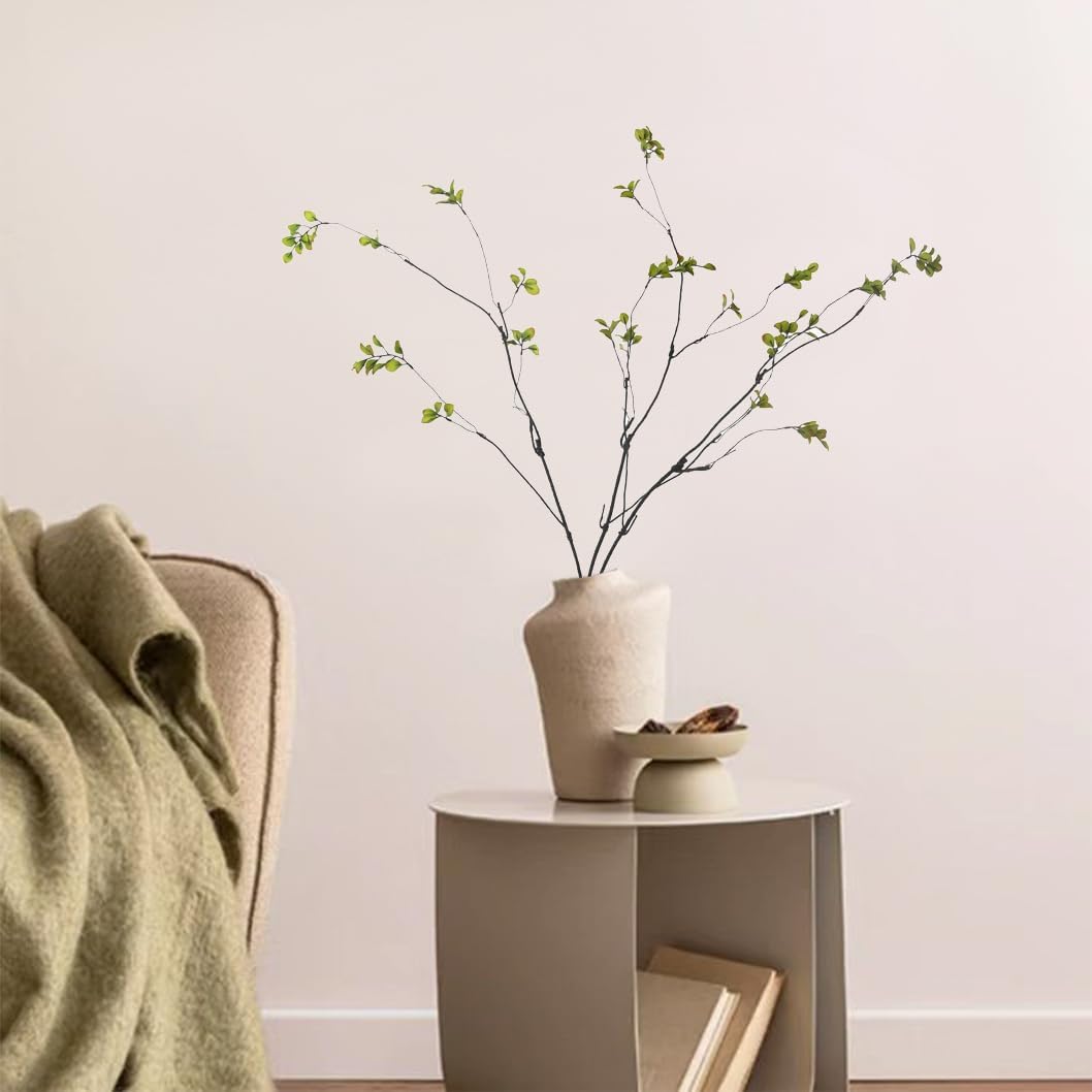 3pcs Artificial Ficus Branches, 38 Inch Faux Eucalyptus Stems, Green Fake Greenery for Vase Filler, Home Decoration (A-Green)