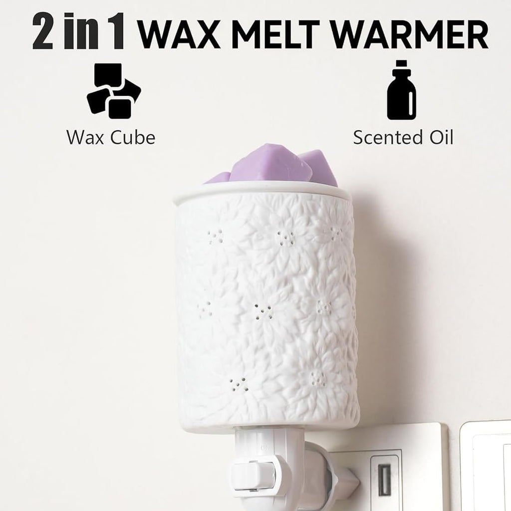Sunflower Flower Wax Melt Warmer Wall Plug in Electric White Ceramic Christmas Oil Melter Cute Small Aromatherapy for Home Decorative Burner Light Scented Candle Tart Scent Warm Fragrance (S)