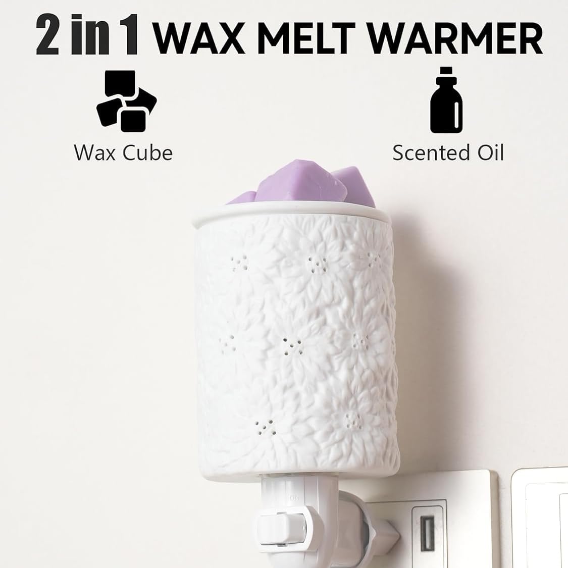 Sunflower Flower Wax Melt Warmer Wall Plug in Electric White Ceramic Christmas Oil Melter Cute Small Aromatherapy for Home Decorative Burner Light Scented Candle Tart Scent Warm Fragrance (S)