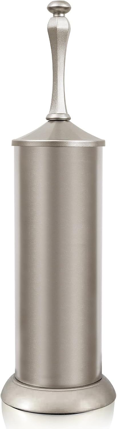 Stain Nickel Toilet Brush and Holder，Extra Long Handled Toilet Brush for Bathroom，Stainless Steel Heavy Duty Toilet Bowl Brush,Deep Cleaning Modern Toilet Cleaner Brush -Space Saving, Covered Brush