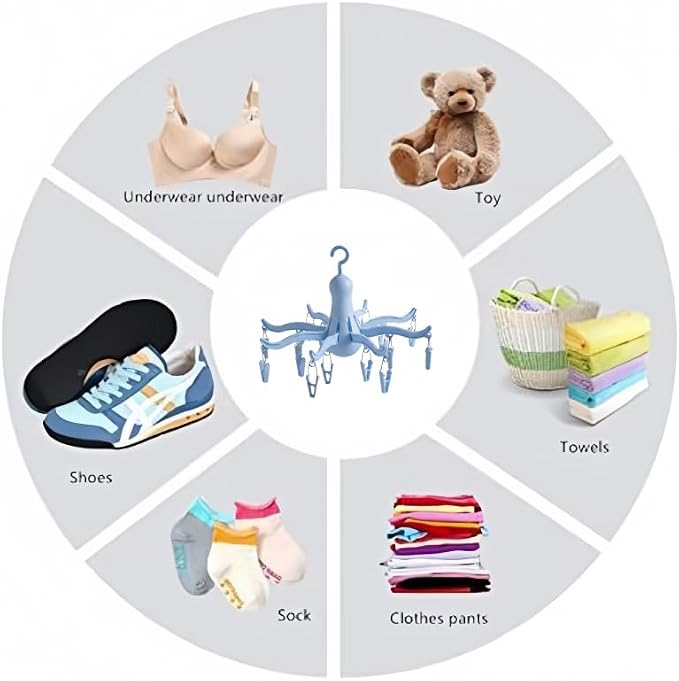 Foldable Clip and Drip Hanger/Hanging Drying Rack - 16 Clips Socks Drying Rack for Drying Underwear Clothes,Socks,Bras,Towel,Pants,Hat (Light Blue)