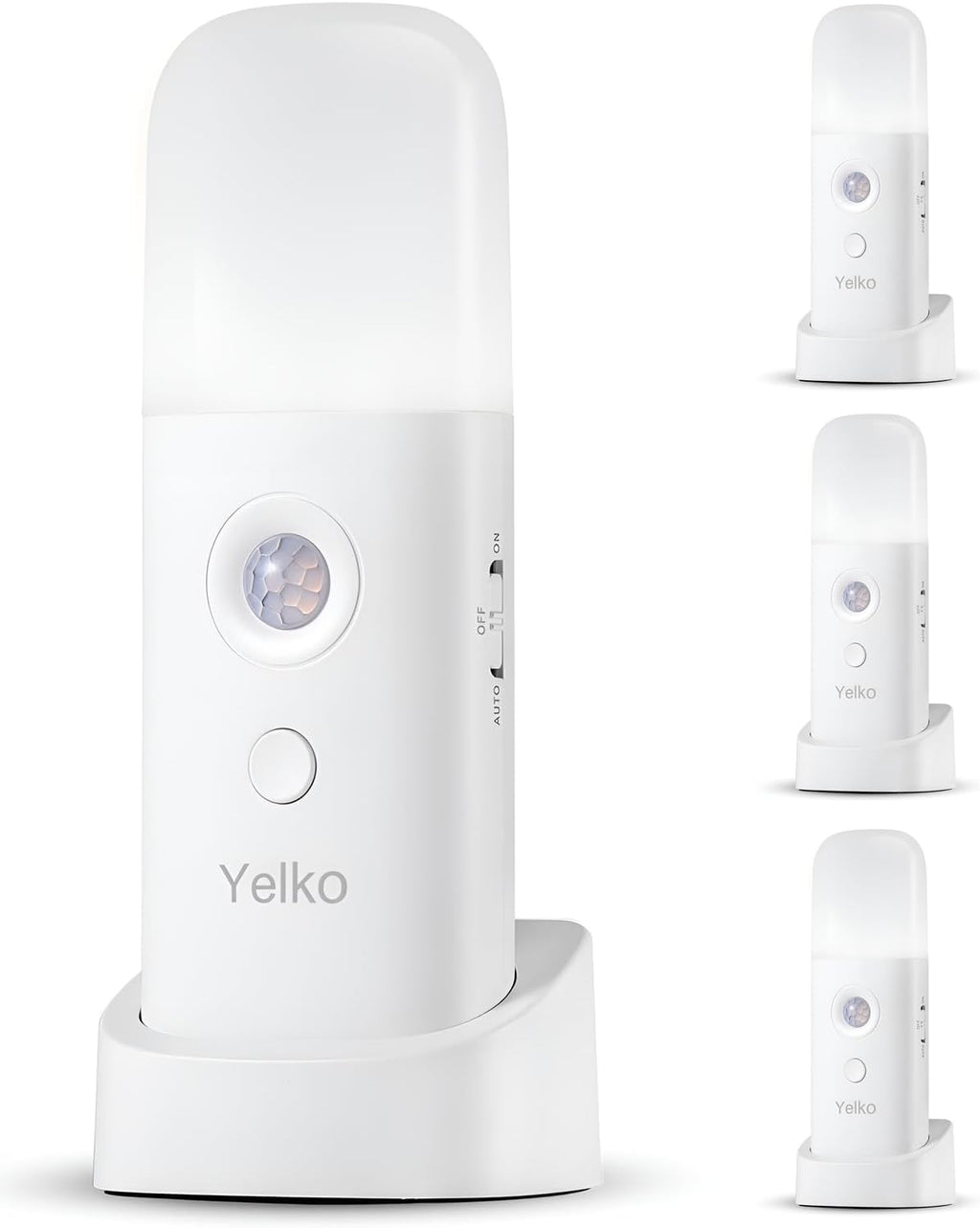 YELKO Rechargeable Motion Sensor Night Light, Battery Operated nightlights, Dimmable Motion Sensor Light Indoor, Cordless Motion Activated Night Lights for Adults, Hallway (Cool White 4Pack)
