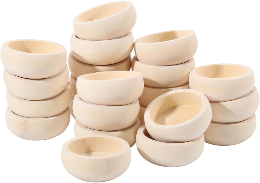 24 Pcs Mini Unfinished Bowl Mini Round Wooden Bowl, 2in diameter