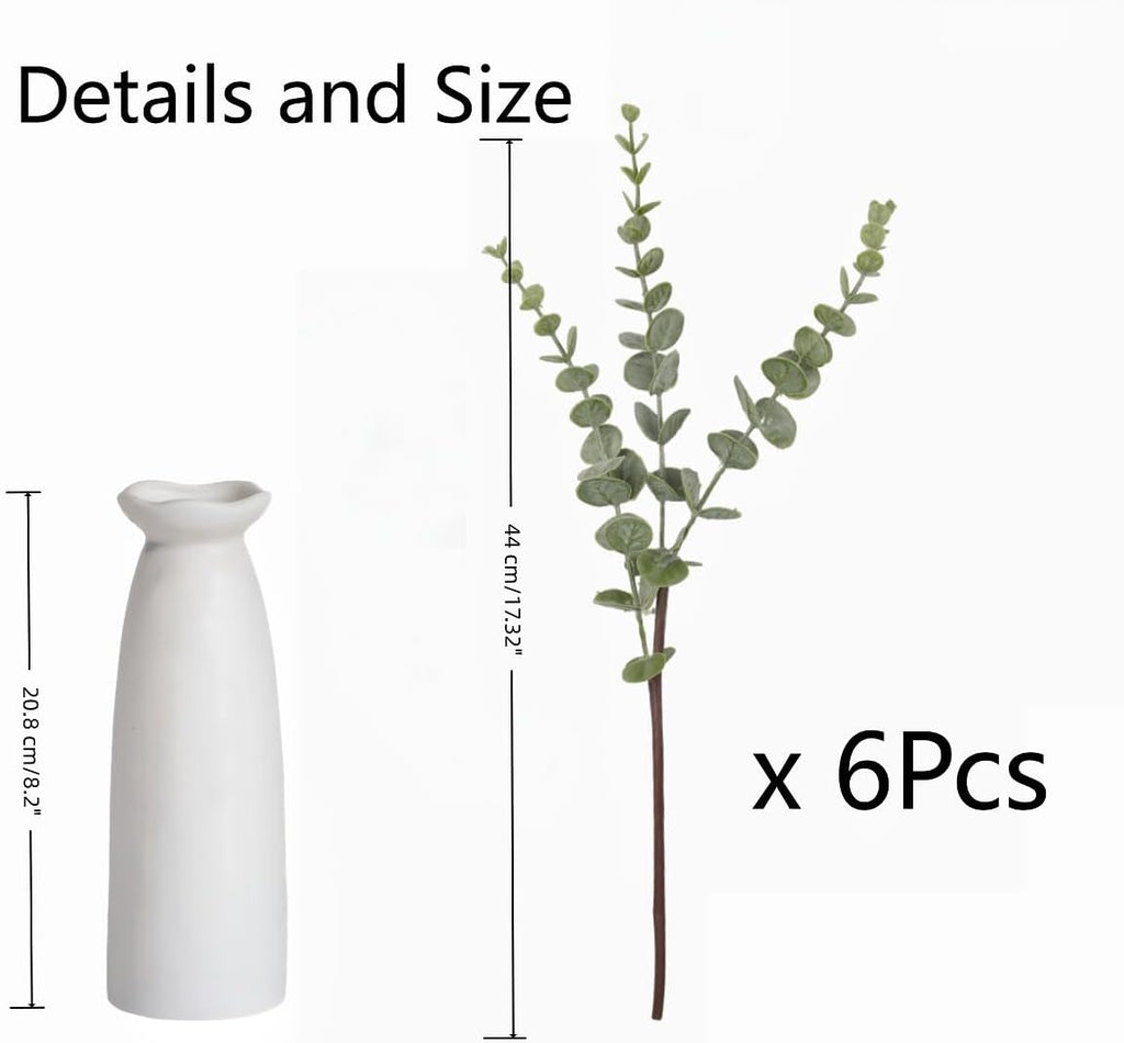 Artificial Plants Eucalyptus Branch in Ceramic Vase, 17.7” Fake Plant Greenery Stems Leaves Branches Faux Eucalyptus Stems for Home Office Farmhouse Wedding Table Centerpiece Décor