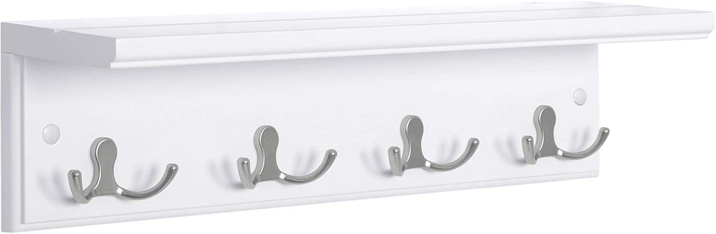 SONGMICS Wall-Mounted Coat Rack with Shelf, 4 Dual Metal Hooks