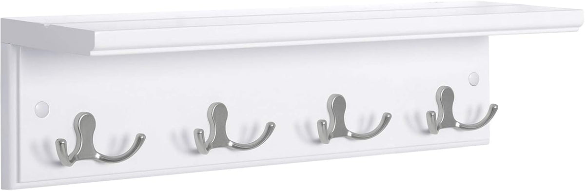 SONGMICS Wall-Mounted Coat Rack with Shelf, 4 Dual Metal Hooks