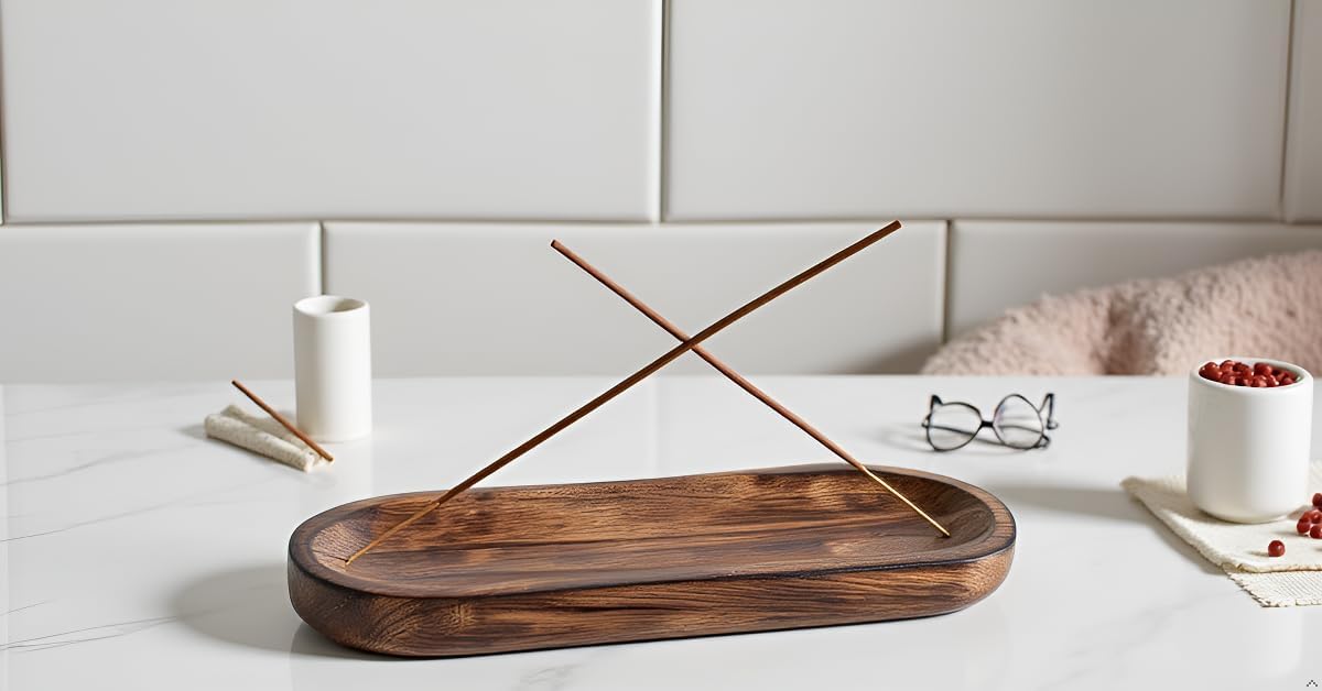 Incense Holder-Incense Burner/Ash Catcher-Handmade Wooden Incense Stick Tray Home- Meditation & Yoga Great Gift Table Décor (11"x 4" Inch)