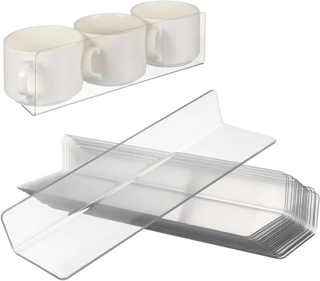 Cabilock 20pcs L-Shaped Shelf Dividers 7.87 Inch Clear Plastic Organizers for Home Cabinet and Supermarket Shelves Stable Design for Efficient Storage of Drinks Bread and Snacks
