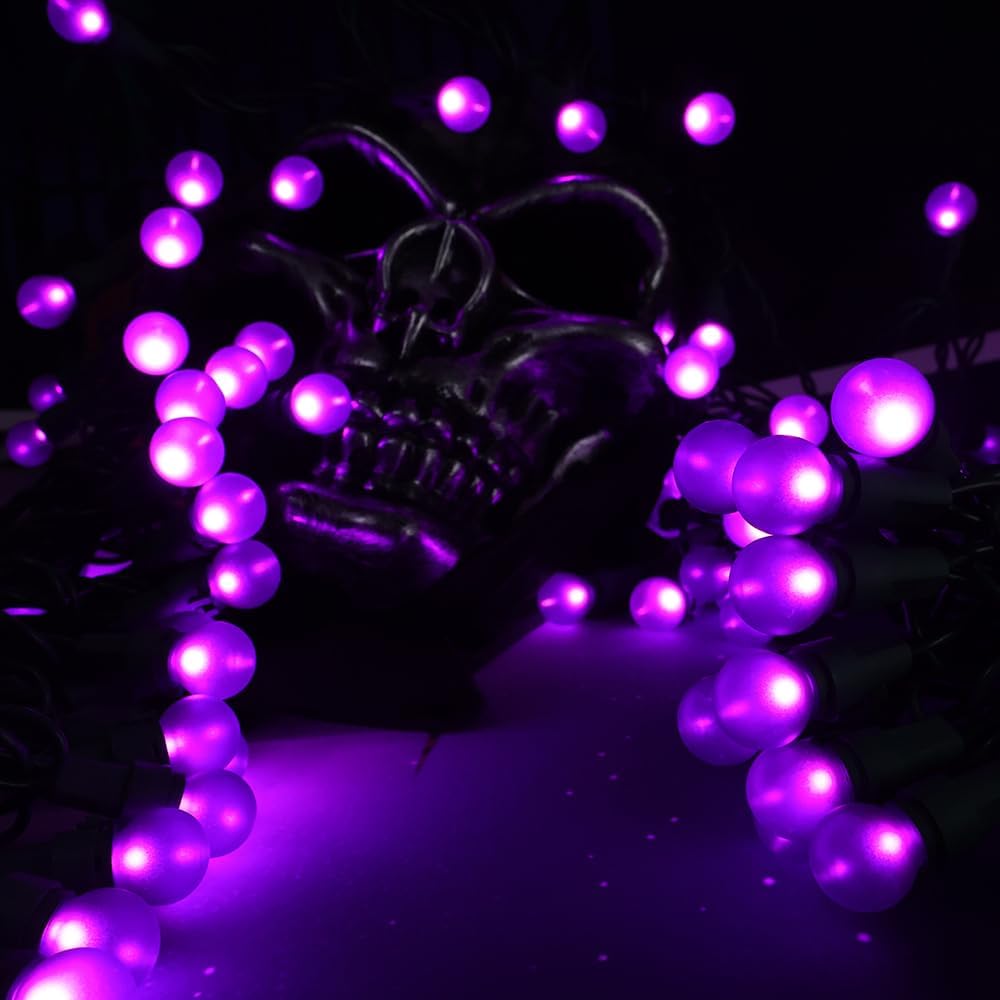 Halloween Lights Purple G15 Globe String Light 50 LED 13.5ft Plug in Faily Lights Christmast Tree Lights for Indoor and Outdoor use Thanksgiving Yard Xmas Tree