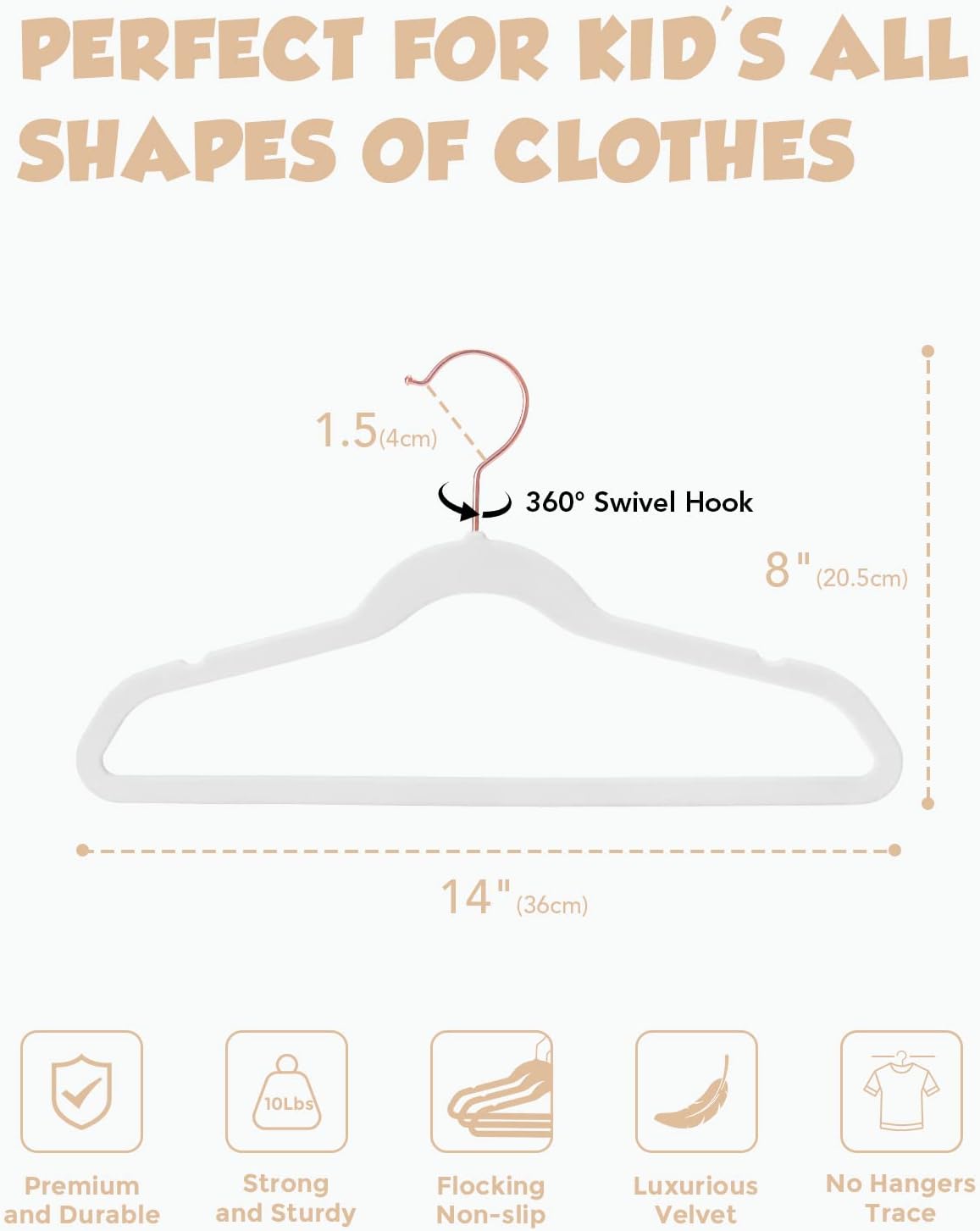 Smartor Kids Velvet Hangers 100 Pack, 14 Inch Non Slip Felt Hangers, White