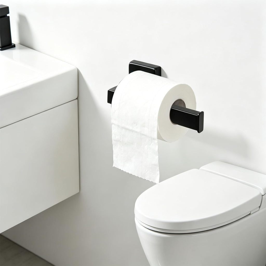 TocTen Toilet Paper Holder-Bathroom Tissue Holder Fit Big Roll Paper, Made of Thicken SUS 304 Stainless Steel, Square Paper Roll Holder Wall Mount Suitable for Bathroom, Kitchen, Office (Black, 6.5)
