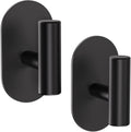 Aikzik Black Adhesive Hooks Heavy Duty, Wall Hooks for Shower, Bathroom, Towel, Coat, Robe, Stainless Steel Hooks for Hanging, Waterproof & Rustproof Sticky Hooks for Walls No Damage- 2 Pack