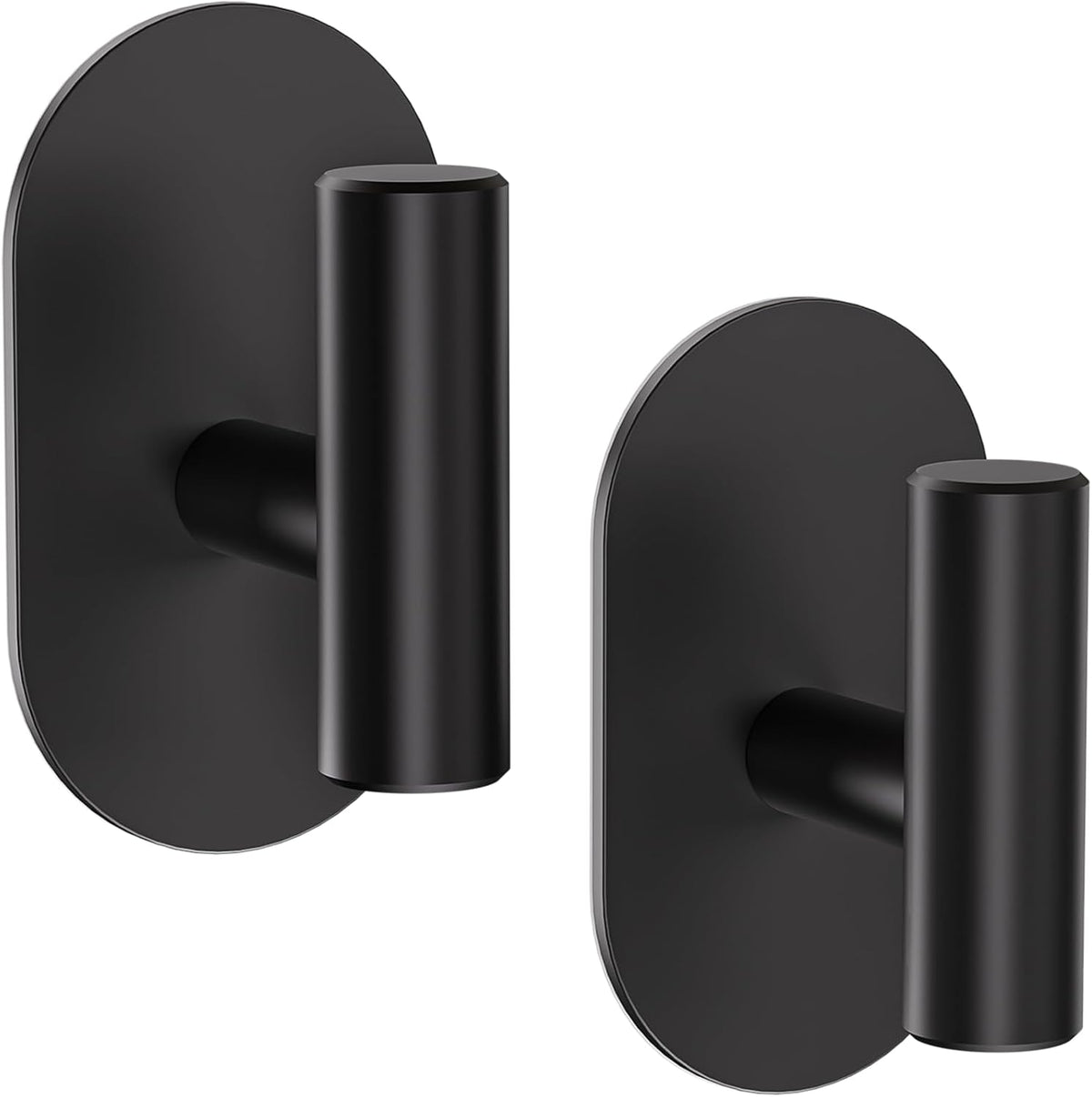 Aikzik Black Adhesive Hooks Heavy Duty, Wall Hooks for Shower, Bathroom, Towel, Coat, Robe, Stainless Steel Hooks for Hanging, Waterproof & Rustproof Sticky Hooks for Walls No Damage- 2 Pack