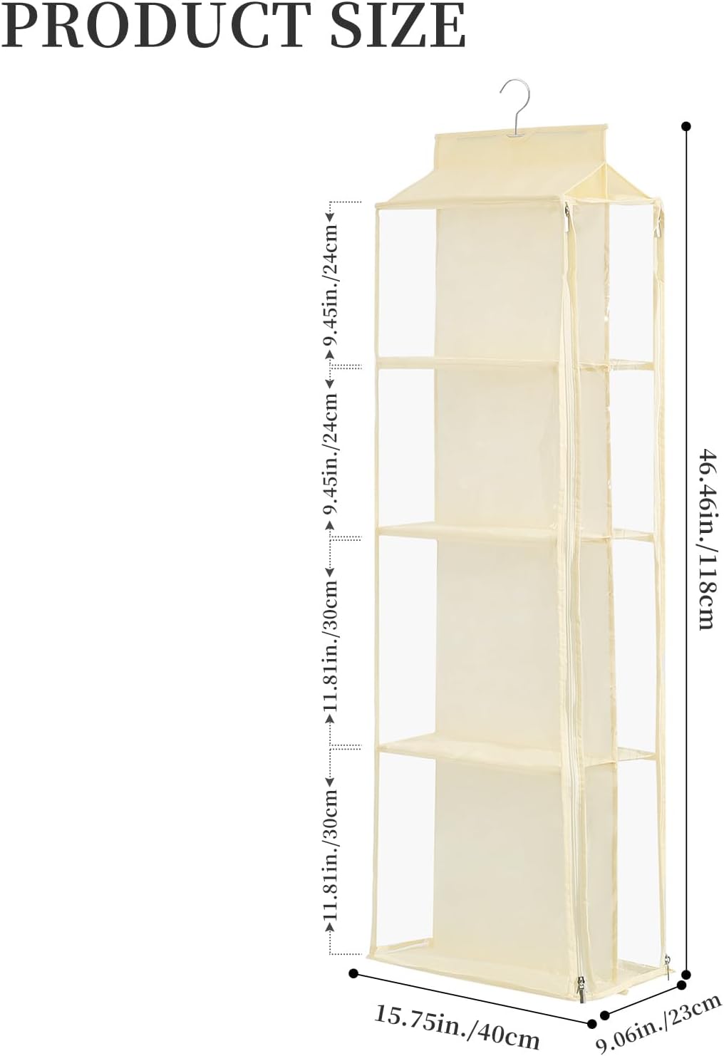 8 Grids in 1 Pack Hanging Purse Handbag Organizer with Double Zippers, Visible Purse Organizer for Closet, Fully Enclosed Purse Storage Holder-Beige