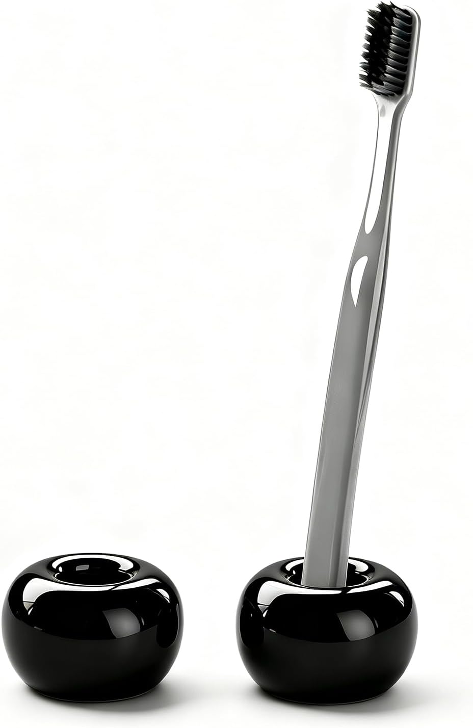 2Pcs Ceramic Toothbrush Holders for Bathrooms Countertop Toothbrush Holder Single Mini Toothbrush Holder Pen Holder Razor Holder Bathroom Tooth Brush Holder Toothbrush Stand (Black)