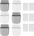 6 Pcs Remote Control Holder Wall Mounted, Self-Adhesive Wall Mount Phone Pen Pencil Makeup Brushes Glasses Holder Storage Box Organizer for Wall Beside Table (3 White+ 3 Grey)