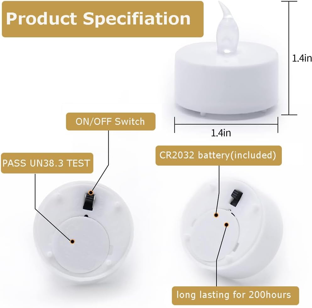 12 PCS Warm White Flickering Tea Light Candles with Timer