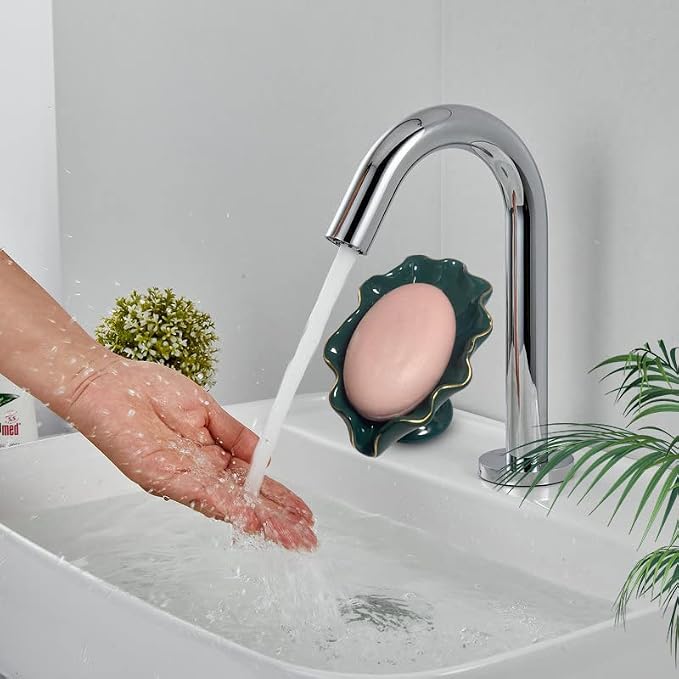Bathroom Soap Dishes Green, Lotus Leaf Soap Holder,Ceramic Soap Dish for Counter Top,Self Draining Soap Holder (Green)
