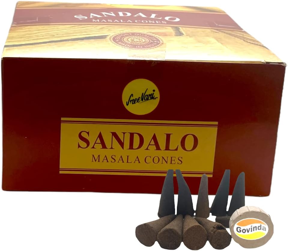 Sreevani Natural Masala Incense Cones and Holder Bundle, 120 Cones Total, Sandalo