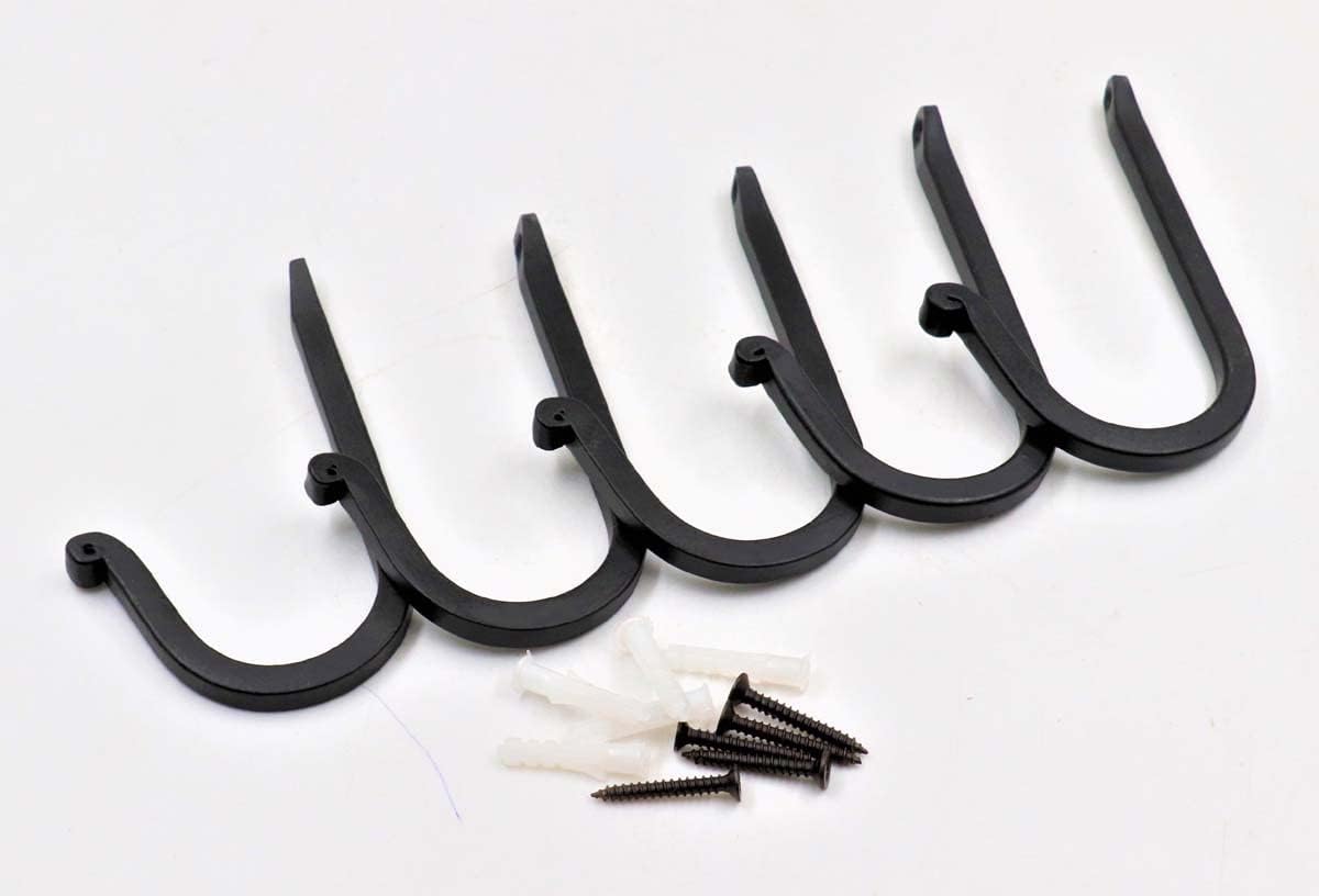 THDC Single Prong Wrought Iron Hooks, Vintage Hand Forged Iron Curved Metal Fasteners – Decorative Colonial Wall Décor, Heavy Duty Wall Hooks, Hangers for Keys, Coats, Robe, Bags, Home, Kitchen (5)