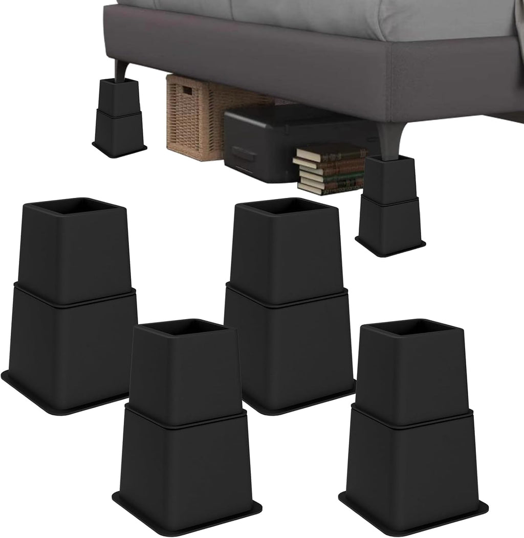 Bed Risers 8 inch Heavy Duty-Set of 4 Adjustable Furniture Risers, Elevation Heights of 3, 5 & 8 Inches, Supports Up to 1,300 lbs for Under-Bed Storage, College Dorms, Table and Couch(Black)