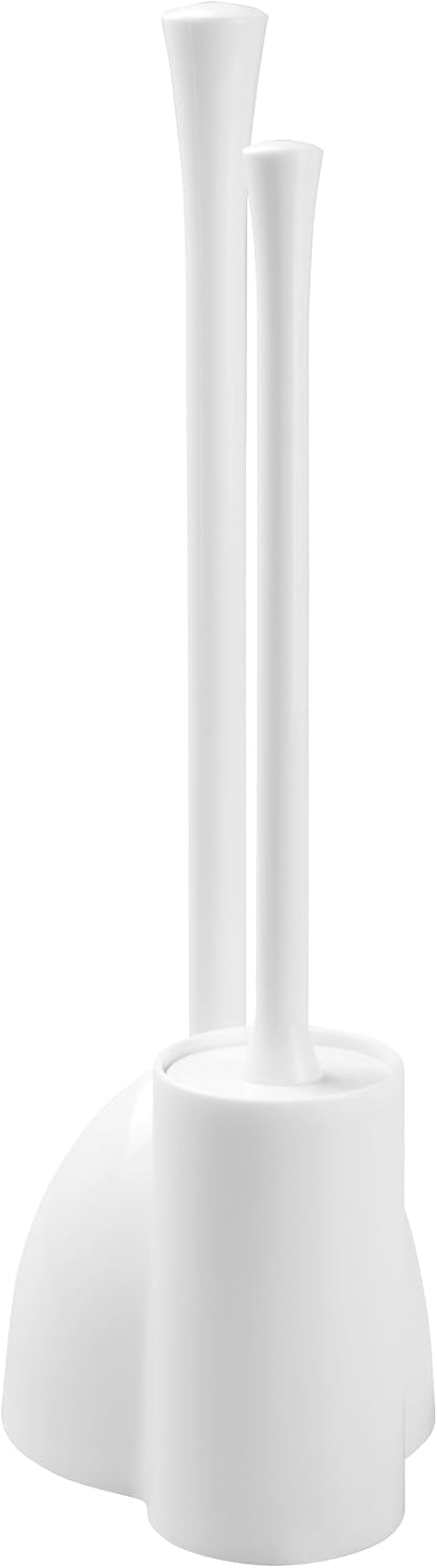 iDesign Toilet Bowl Brush and Plunger Combo Set, White