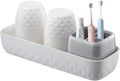 Toothbrush Holder with Cups, Electric Toothbrush and Toothpaste Organizer, Bathroom Accessories Set for Kids and Families, White & Grey