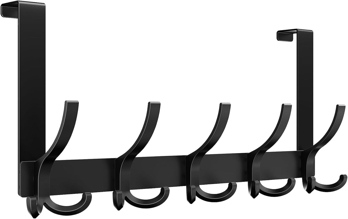 Optish Door Hanger Hook, Over The Door Hooks for Hanging, Over The Door Towel Racks for Bathroom, Over The Door Hanger - 5 Triple Hooks for Towel, Clothes and Hat (Black, 1 Pack), TRI-1P